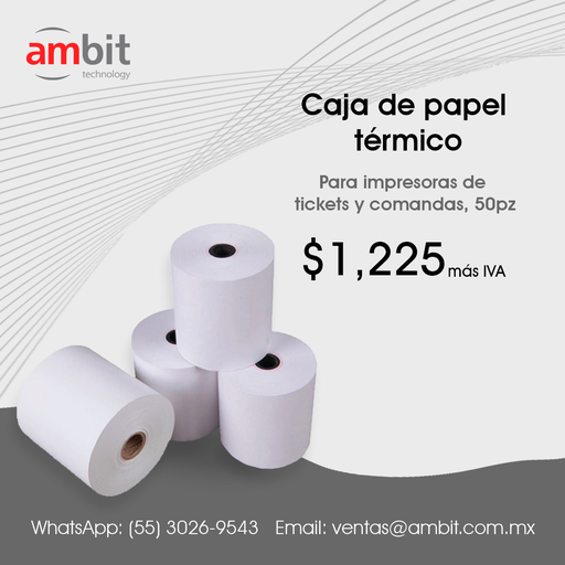 [PA01] CAJA CON 50 ROLLOS DE PAPEL TERMICO